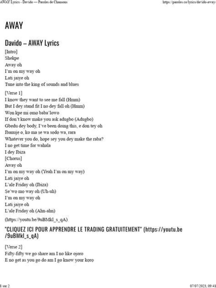 Away by davido lyrics