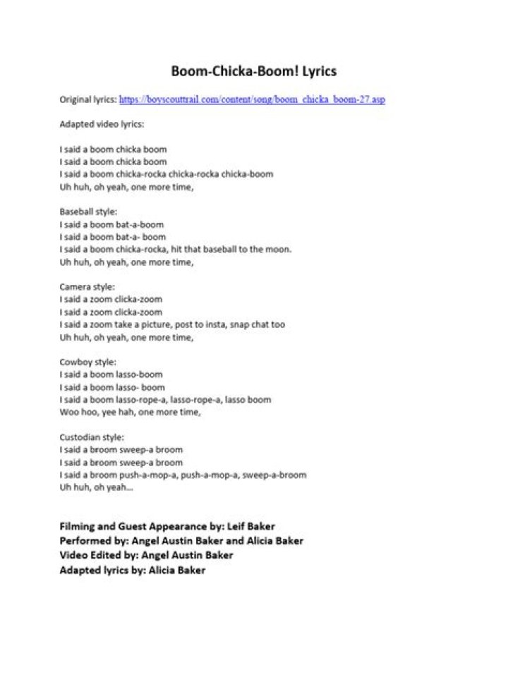 Boom chicka boom lyrics