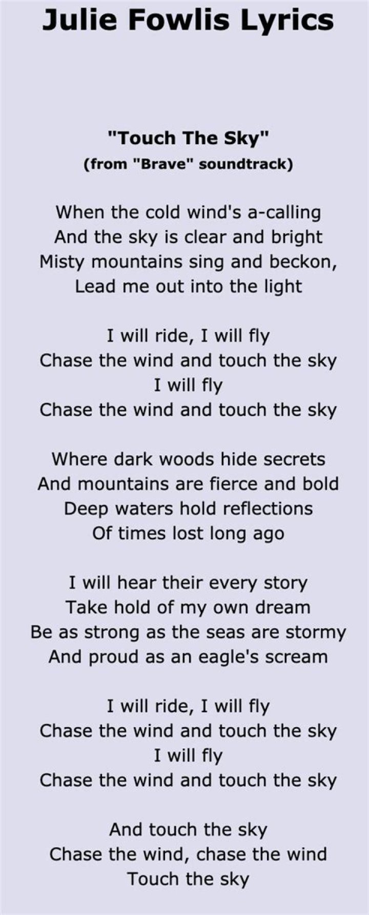 Brave touch the sky lyrics