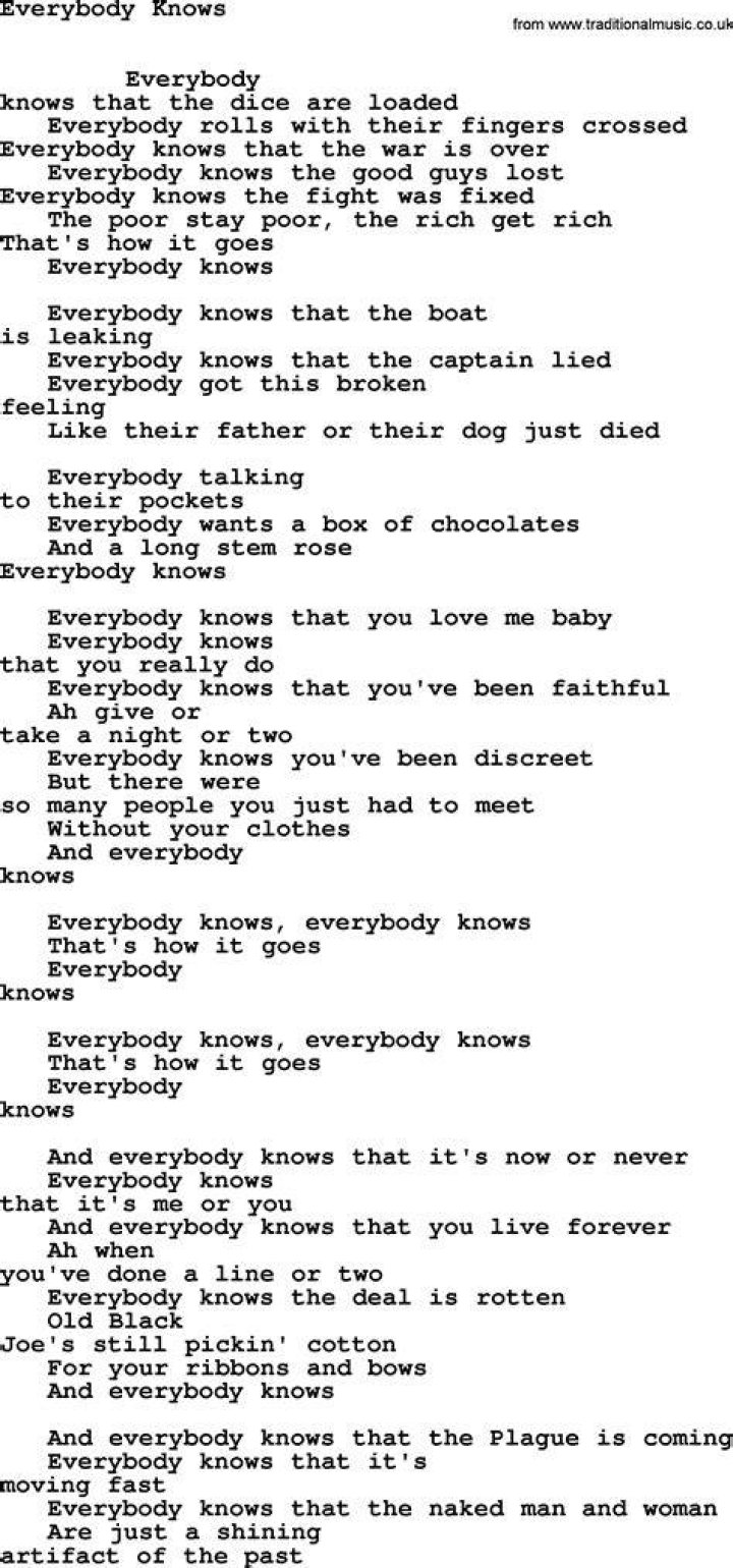 Everybody knows it lyrics