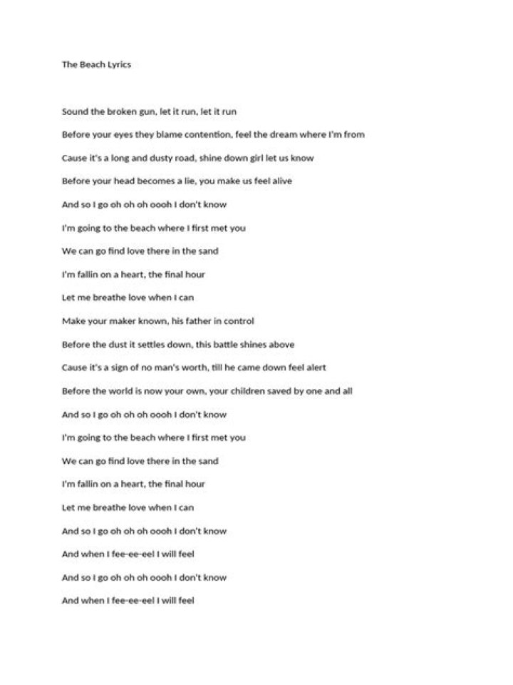 I m at the beach lyrics