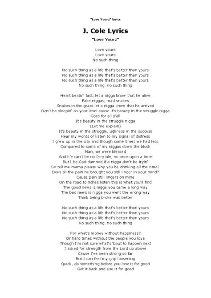 J cole love yourz clean version lyrics