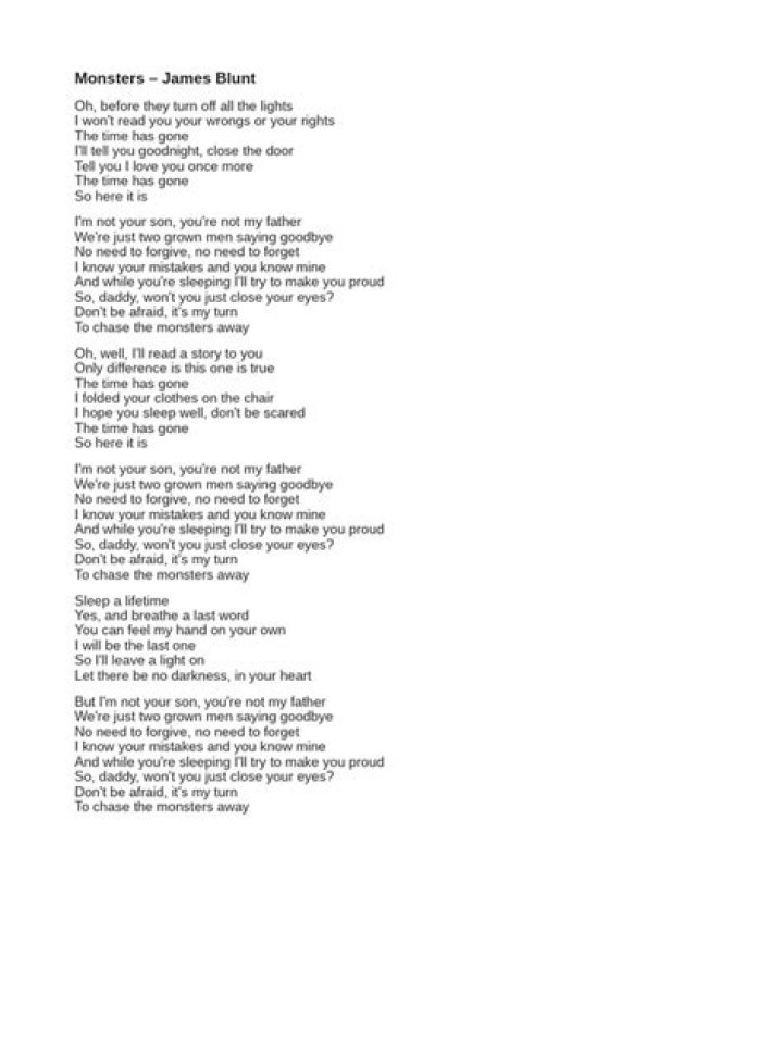 Monsters by james blunt lyrics