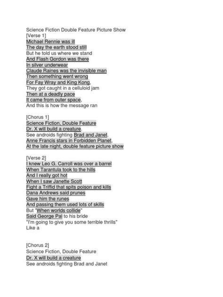 Science fiction double feature .. lyrics
