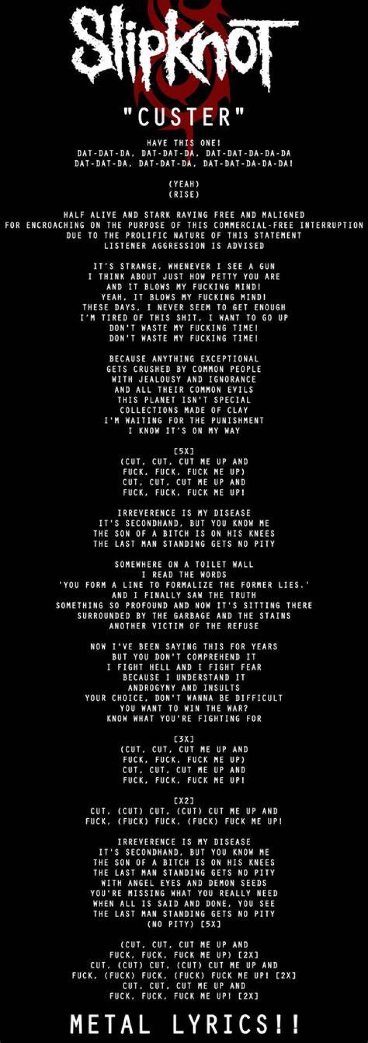 Slipknot custer lyrices lyrics