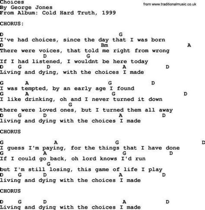 Songs about making choices lyrics