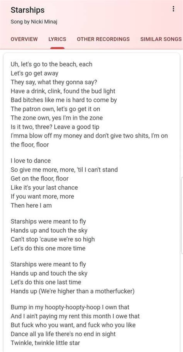 Starships clean version lyrics