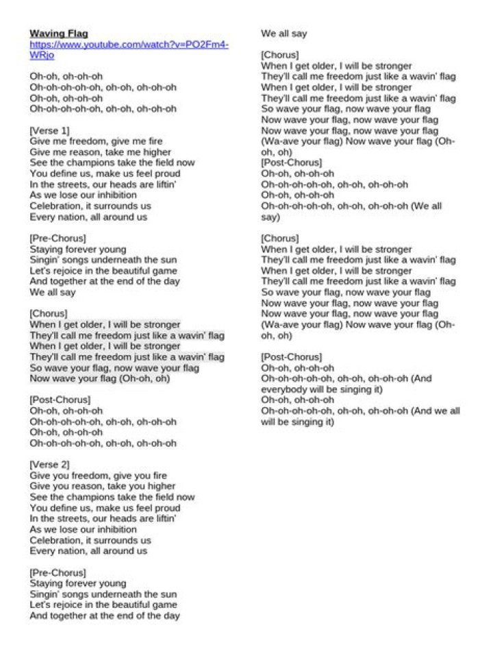 Waving flag william lyrics