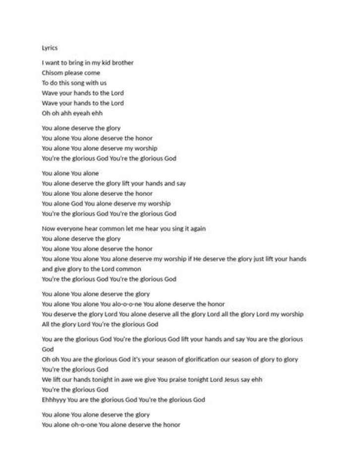 You alone deserve glory lyrics
